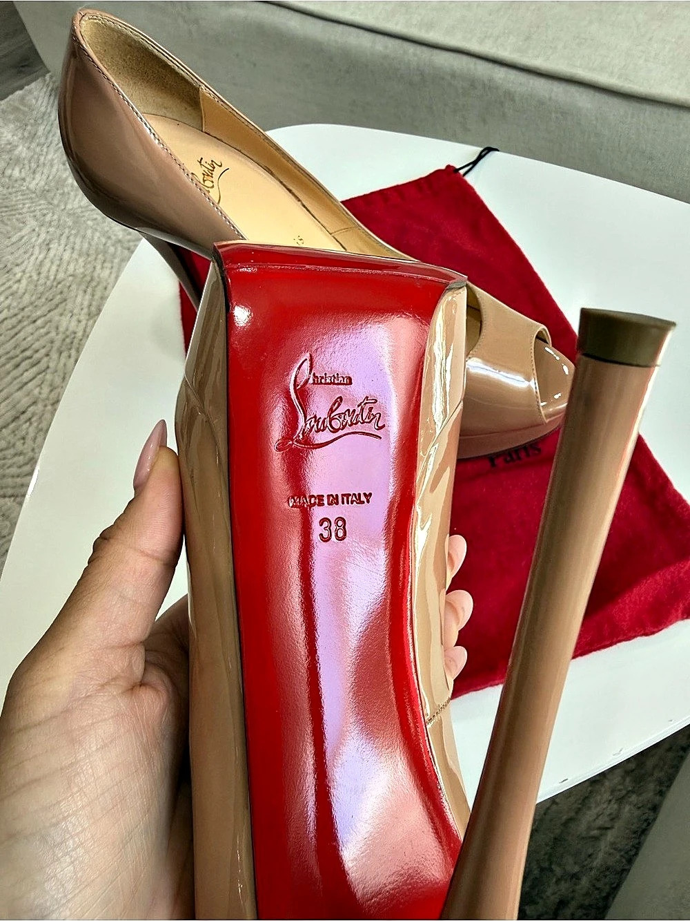Authentic** Christian Louboutin Lady Peep 150 Nude Patent Platform Pumps EU 38 - Picture 4 of 6
